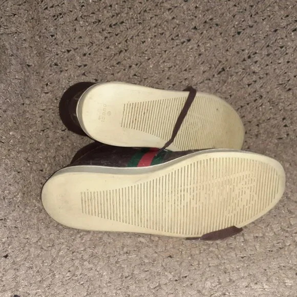 GUCCI-GG High Top 'Guccisima'-Brown Leather Hi-Top Sneakers-Sz 8.5-Excellent - Picture 10 of 11